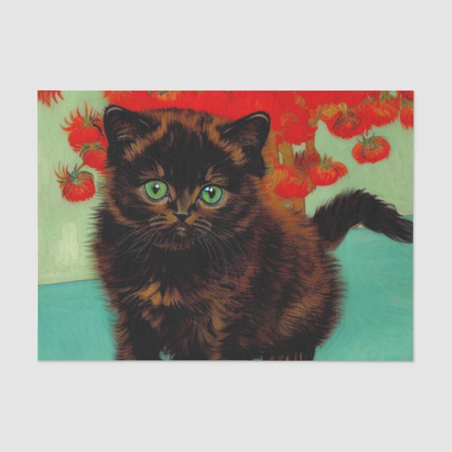 Van Gogh Black Cat Red Blume Seidenpapier (Vorderseite)