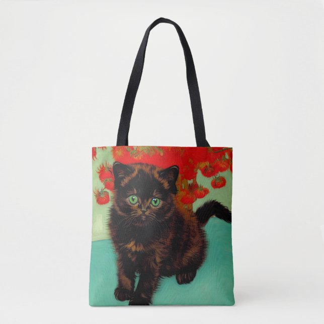 Van Gogh Black Cat Red Blume Tasche (Vorderseite)