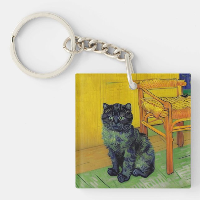 Van Gogh Black Cat Schlüsselanhänger (Vorderseite)