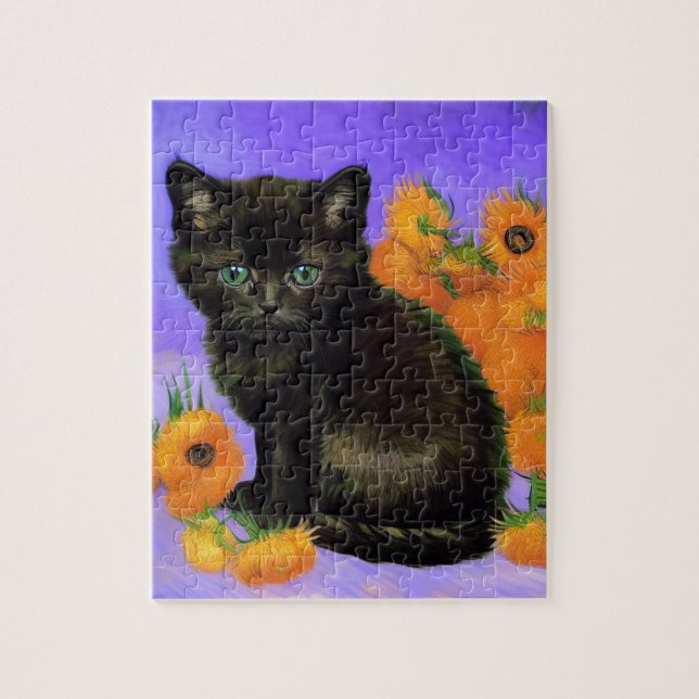 Van Gogh Black Kitten mit Sonnenblumen (Vertikal)