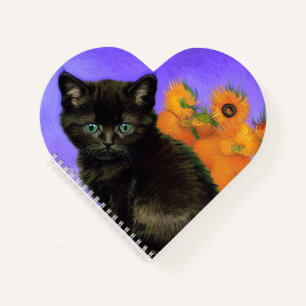 Van Gogh Black Kitten mit Sonnenblumen Notizbuch