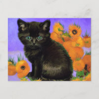 Van Gogh Black Kitten mit Sonnenblumen