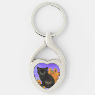 Van Gogh Black Kitten mit Sonnenblumen Schlüsselanhänger