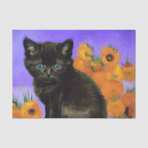 Van Gogh Black Kitten mit Sonnenblumen Seidenpapier