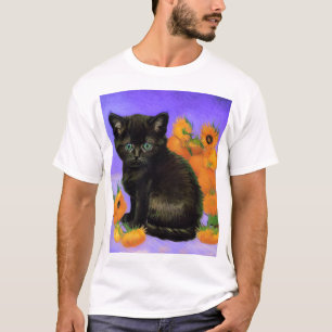 Van Gogh Black Kitten mit Sonnenblumen T-Shirt