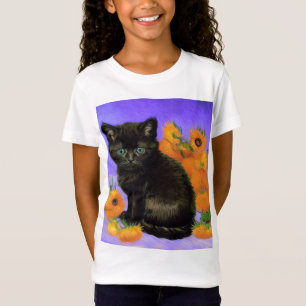 Van Gogh Black Kitten mit Sonnenblumen T-Shirt