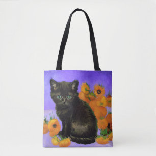 Van Gogh Black Kitten mit Sonnenblumen Tasche