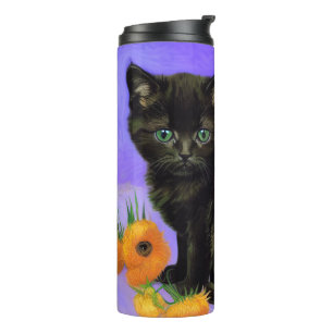 Van Gogh Black Kitten mit Sonnenblumen Thermosbecher