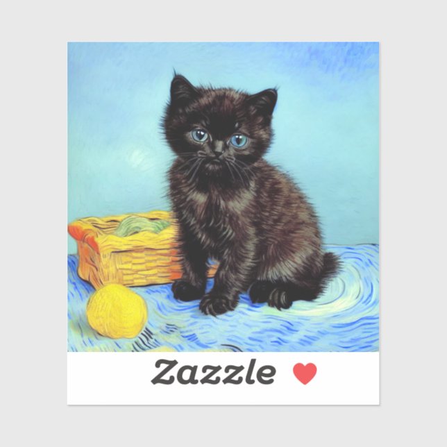 Van Gogh Black Kitten mit Yarn Aufkleber (Blatt)