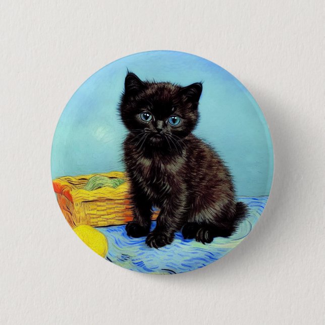 Van Gogh Black Kitten mit Yarn Button (Vorderseite)