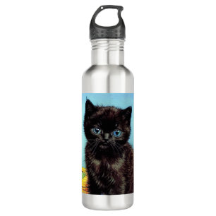 Van Gogh Black Kitten mit Yarn Edelstahlflasche
