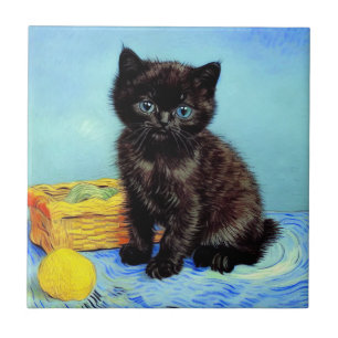 Van Gogh Black Kitten mit Yarn Fliese