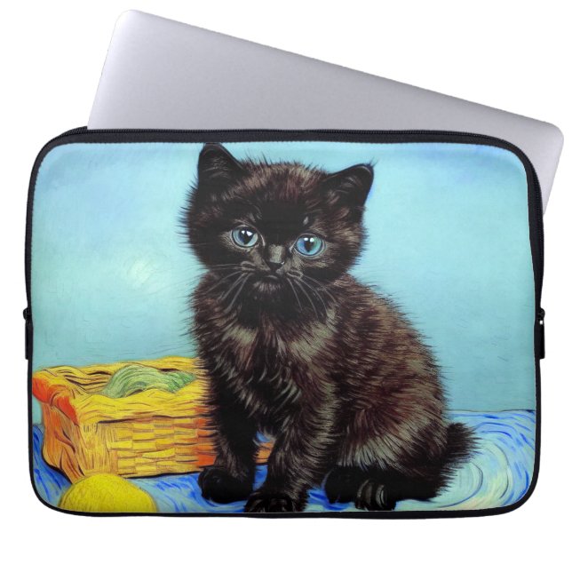 Van Gogh Black Kitten mit Yarn Laptopschutzhülle (Vorderseite)