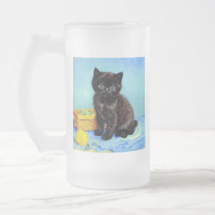 Van Gogh Black Kitten mit Yarn Mattglas Bierglas