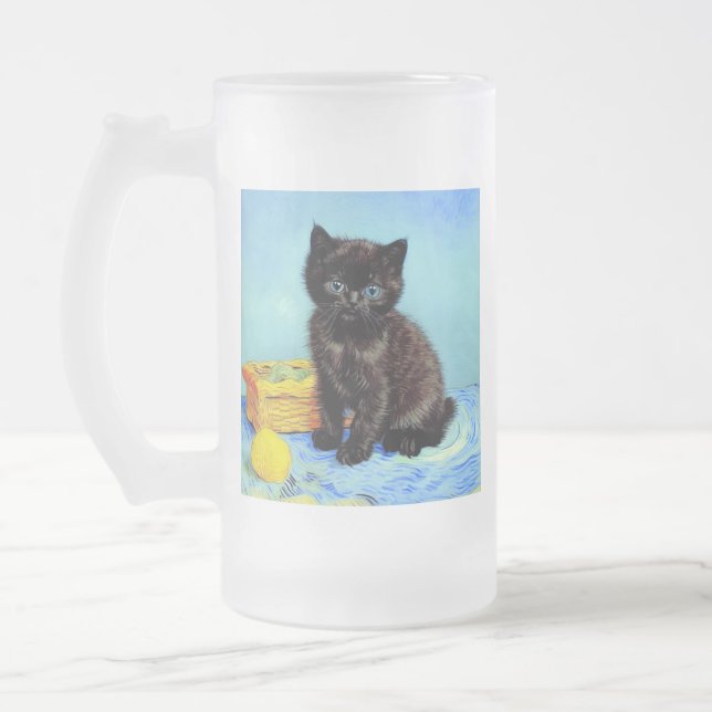 Van Gogh Black Kitten mit Yarn Mattglas Bierglas (Links)