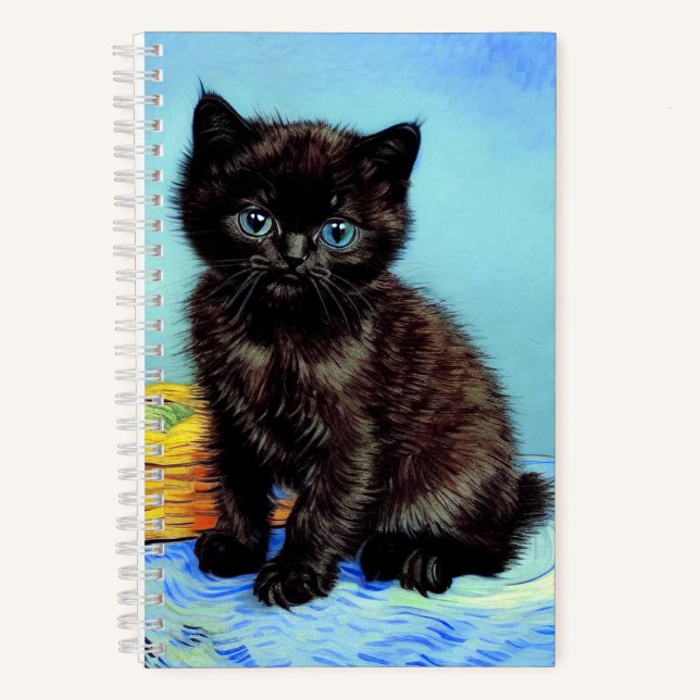 Van Gogh Black Kitten mit Yarn Notizbuch (Vorderseite)