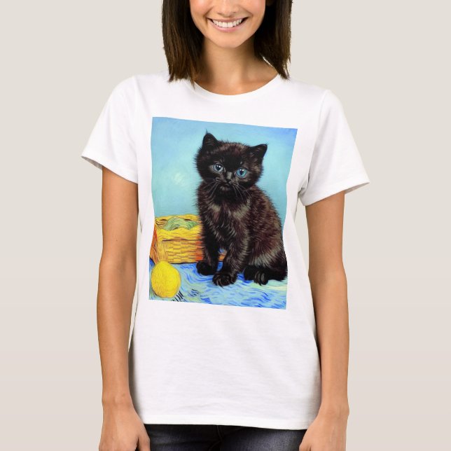 Van Gogh Black Kitten mit Yarn T-Shirt (Vorderseite)