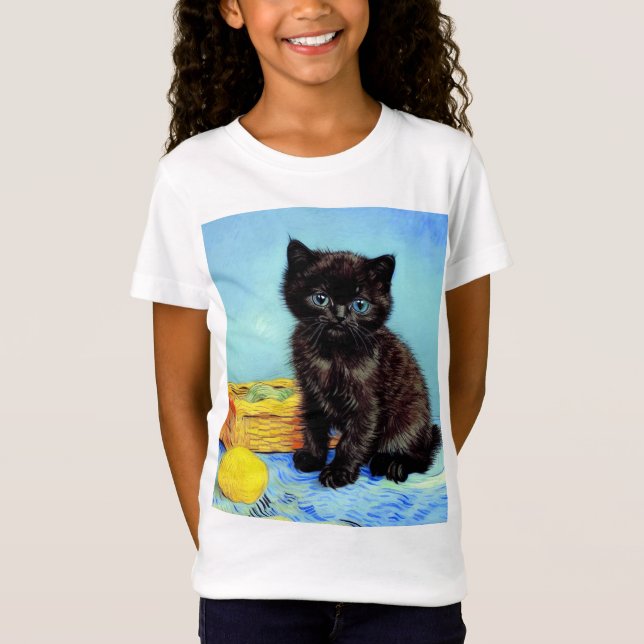 Van Gogh Black Kitten mit Yarn T-Shirt (Vorderseite)