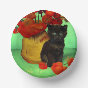 Van Gogh Black Kitten Red Blume Pappteller