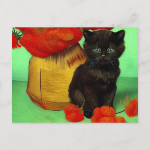 Van Gogh Black Kitten Red Blume Postkarte