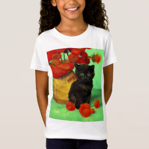 Van Gogh Black Kitten Red Blume T-Shirt