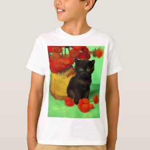 Van Gogh Black Kitten Red Blume T-Shirt
