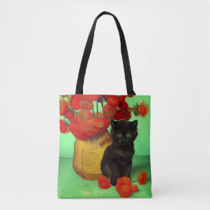 Van Gogh Black Kitten Red Blume Tasche