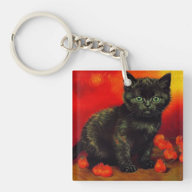 Van Gogh Black Kitten Schlüsselanhänger (Vorderseite)