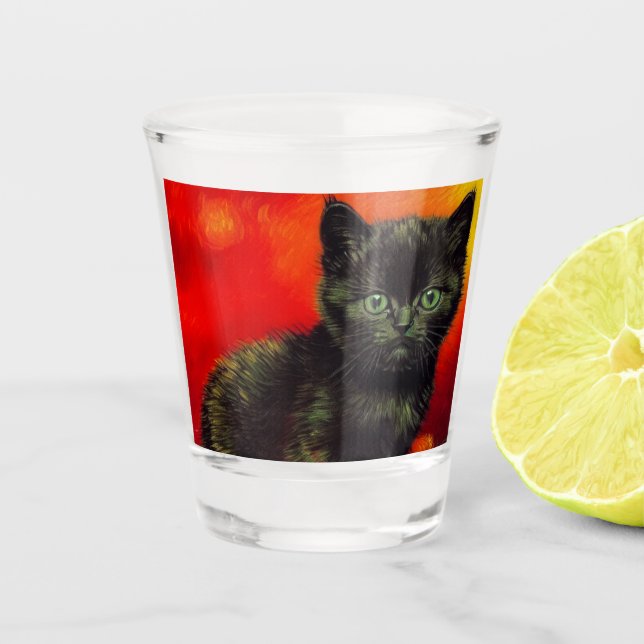 Van Gogh Black Kitten Schnapsglas (Vorderseite)