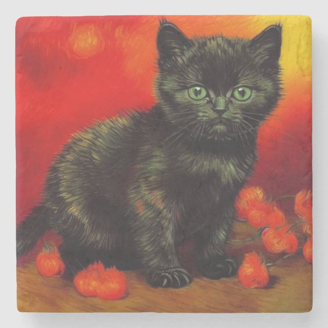 Van Gogh Black Kitten Steinuntersetzer (Vorderseite)