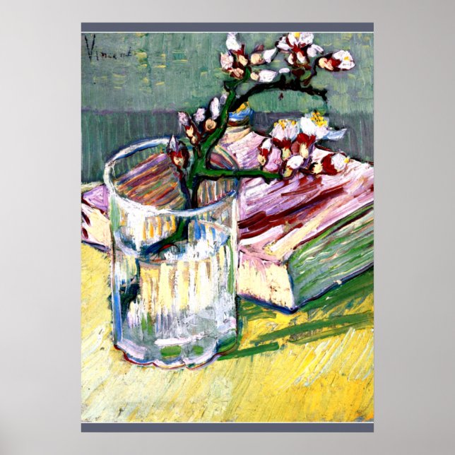Van Gogh - Blühende Almond Zweigstelle mit Buch Poster (Vorne)
