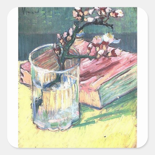Van Gogh, blühende Zweigstelle aus Mandelbaum Quadratischer Aufkleber (Vorderseite)