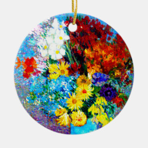 Van Gogh-Blume in einer Blauen Vase Keramik Ornament