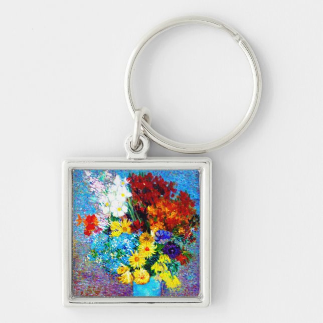 Van Gogh-Blume in einer Blauen Vase Schlüsselanhänger (Vorne)