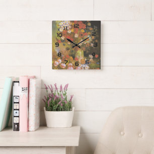 Van Gogh Blumen-Stillleben Rote Mohnblumen & Rosen Quadratische Wanduhr