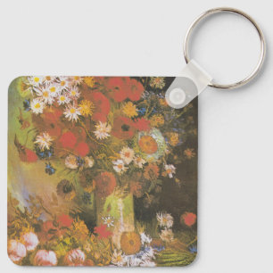 Van Gogh Blumen-Stillleben Rote Mohnblumen & Rosen Schlüsselanhänger