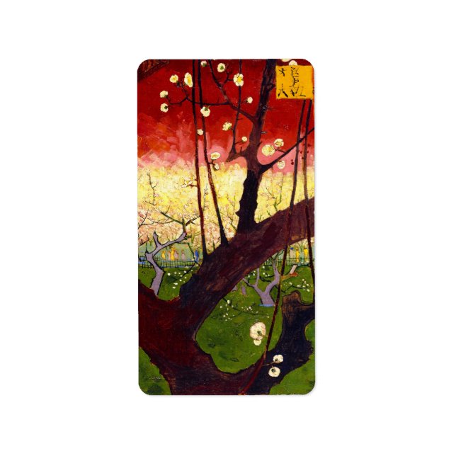 Van Gogh Blütenpflanze Tree nach Hiroshige Adressaufkleber (Vorne)