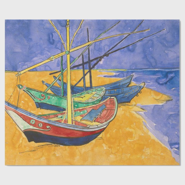Van Gogh Boats Impressionismus Beach Geschenkpapier (Flach)