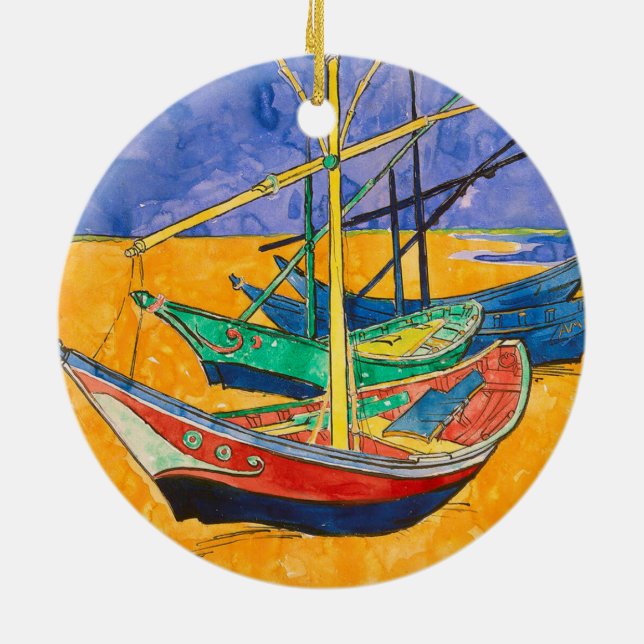 Van Gogh Boats Impressionismus Beach Keramik Ornament (Hinten)