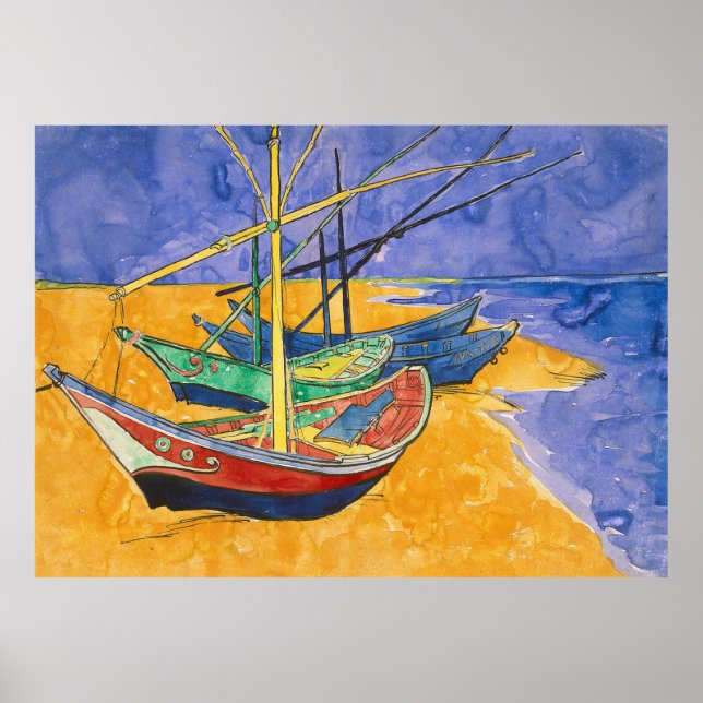 Van Gogh Boats Impressionismus Beach Poster (Vorne)