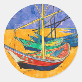 Van Gogh Boats Impressionismus Beach Runder Aufkleber
