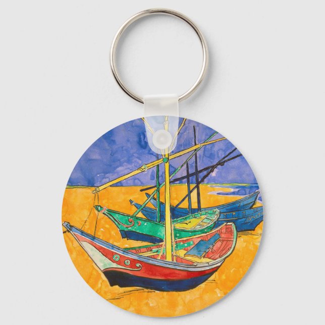 Van Gogh Boats Impressionismus Beach Schlüsselanhänger (Vorderseite)