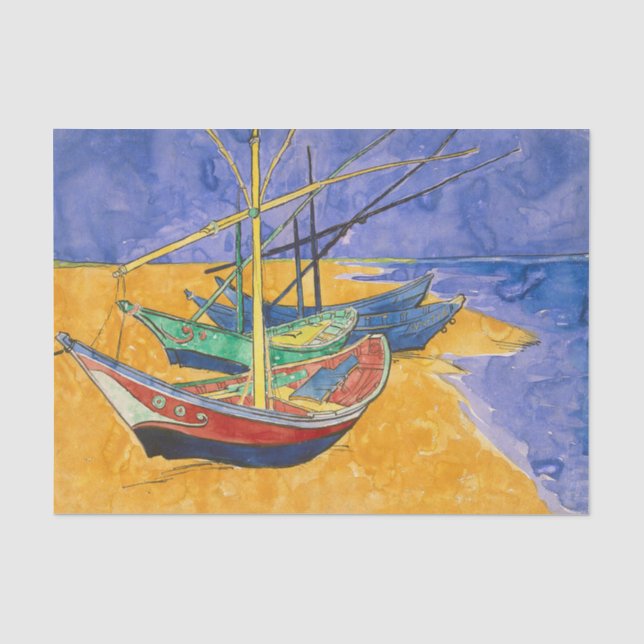Van Gogh Boats Impressionismus Beach Seidenpapier (Vorderseite)