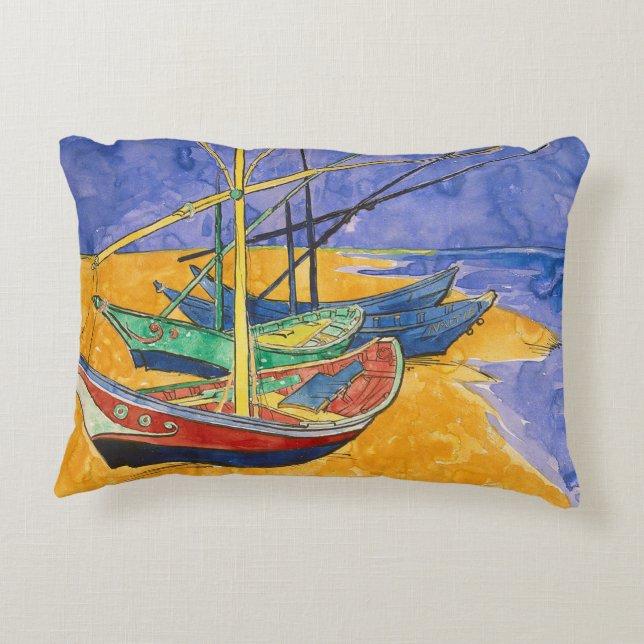 Van Gogh Boats Impressionismus Beach Zierkissen (Rückseite)