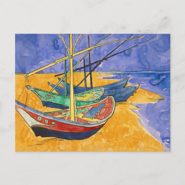 Van Gogh Boote Impressionismus Strand Postkarte (Vorderseite)