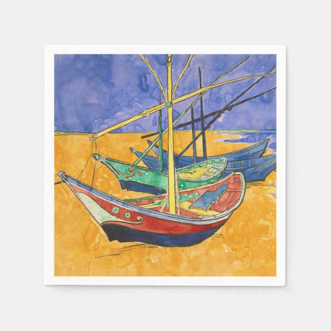 Van Gogh Boote Impressionismus Strand Serviette (Vorderseite)