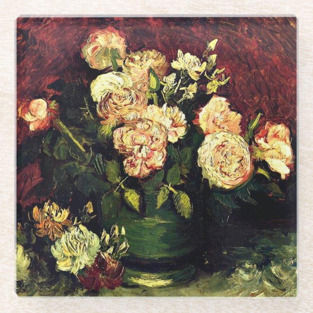 Van Gogh - Bowl mit Peonies und Rose Glasuntersetzer (Vorderseite)