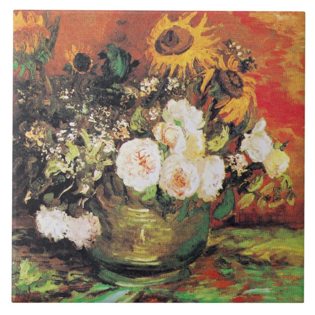 Van Gogh - Bowl mit Sonnenblumen, Rose... Fliese (Vorderseite)