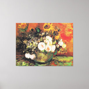 Van Gogh - Bowl mit Sonnenblumen, Rose... Leinwanddruck