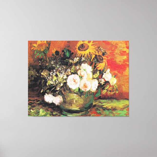 Van Gogh - Bowl mit Sonnenblumen, Rose... Leinwanddruck (Vorderseite)